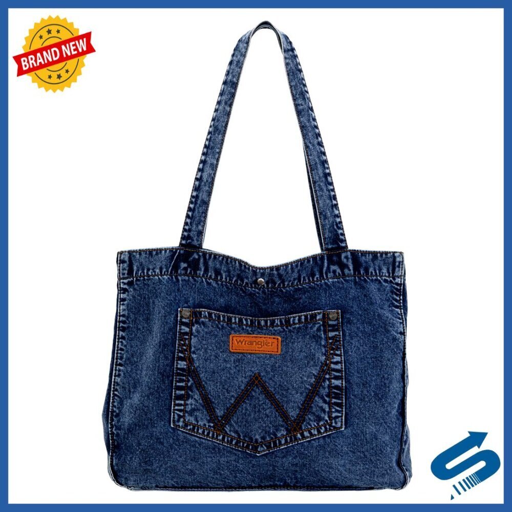 Denim Tote Bag Large Work Travel Everyday Casual Chic Classic Wrangler Style